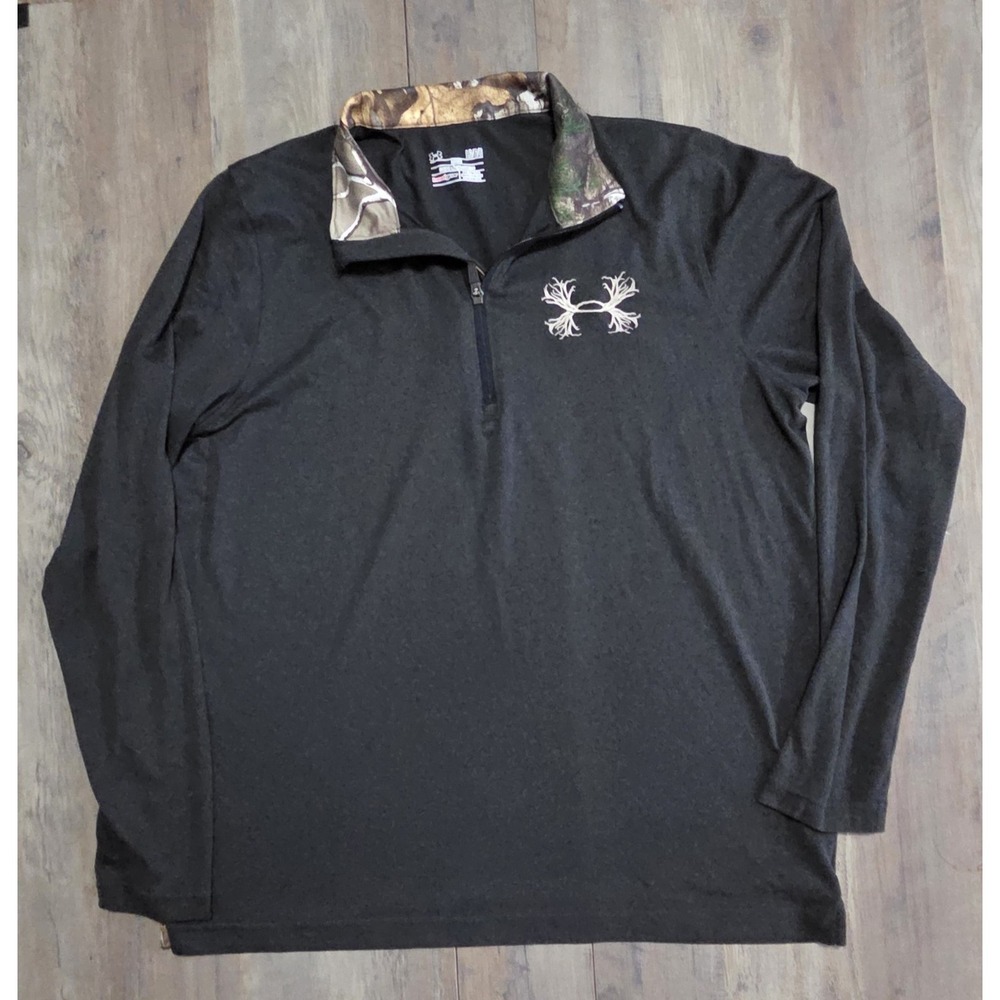Under Armour Boarderland Black 1/4 Zip Loose Heatgear Jacket With Camo Men L